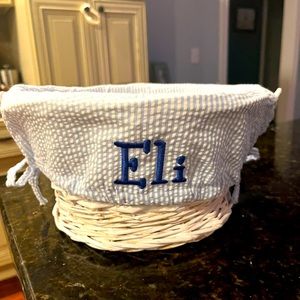 Small pottery barn Easter basket with personalized liner “Eli”